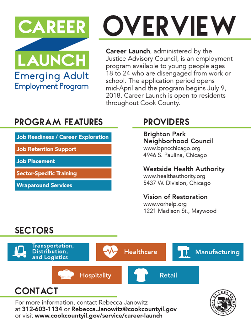 Overview document about the Career Launch program to provide summer internships and employment to Cook County youth